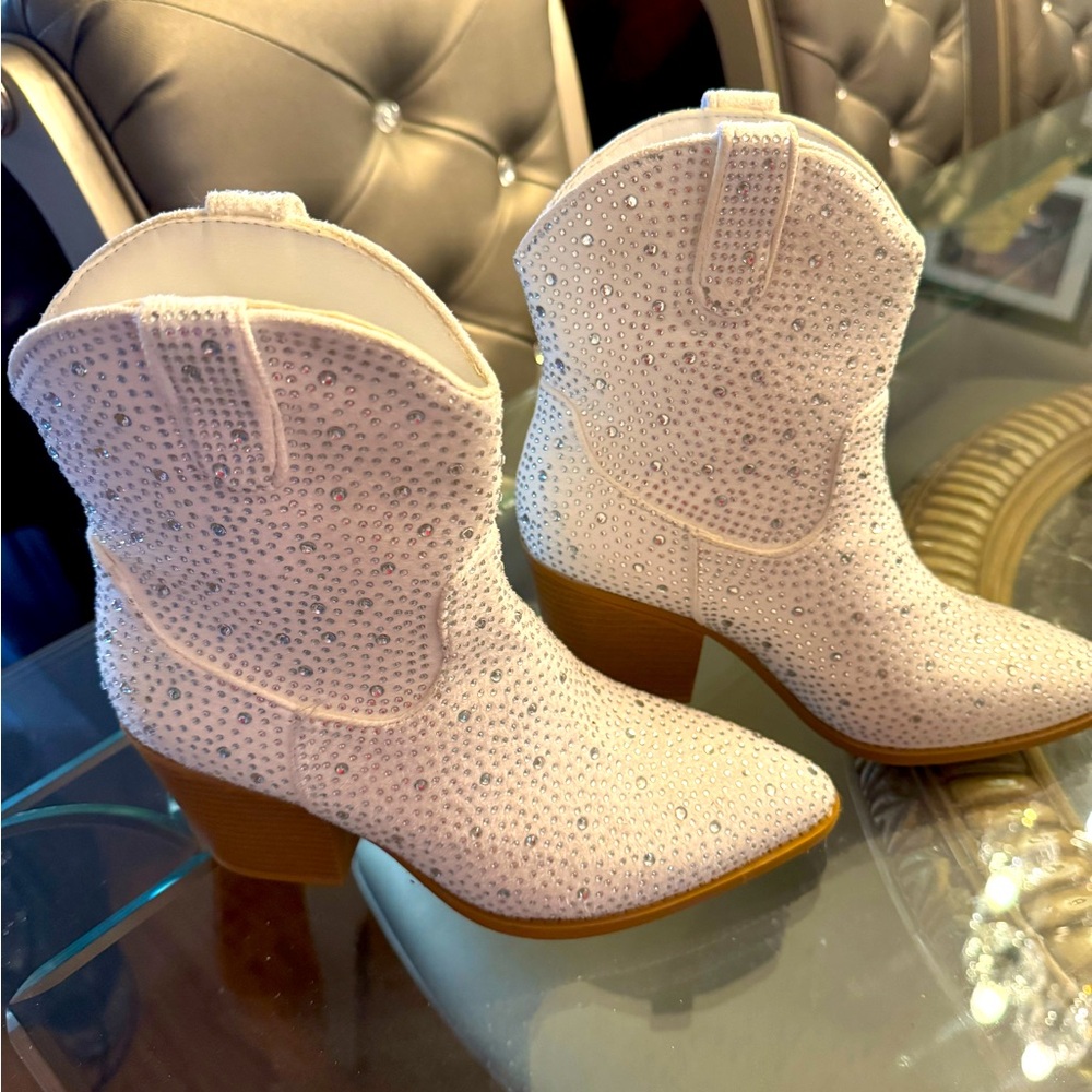 White with rhinestones cowboy boot.